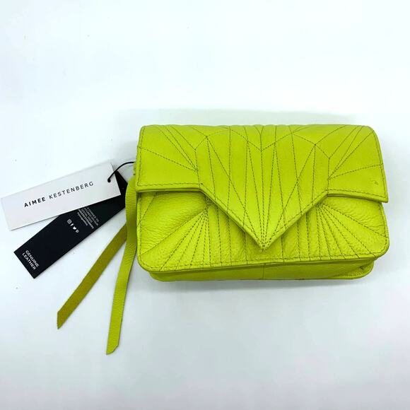 Aimee Kestenberg Quilted Leather Chain Crossbody Green Citrine Purse - Picture 1 of 16